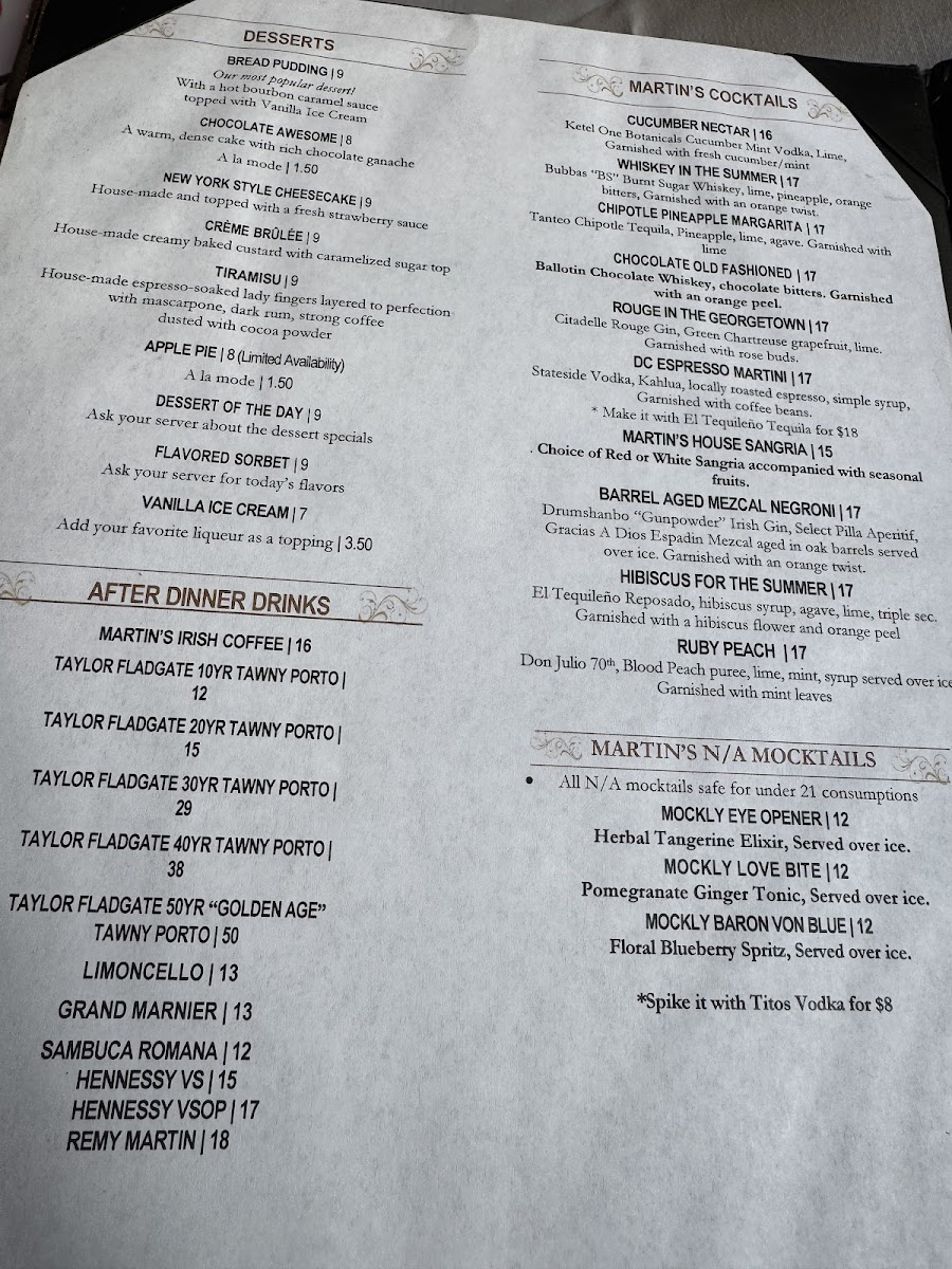 Martin's Tavern Menu - Image 6
